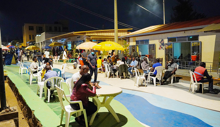 Biryogo at night: Revelers at the most popular street in Biryogo enjoying an evening out on February14. The predominantly Muslim neighbourhood has become popular for its diversity and hospitality of the people there. / Dan Nsengiyumva. 