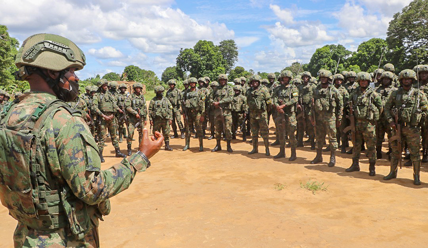Rwandan forces in Mozambique during a briefing on February 14, 2022. / Courtesy