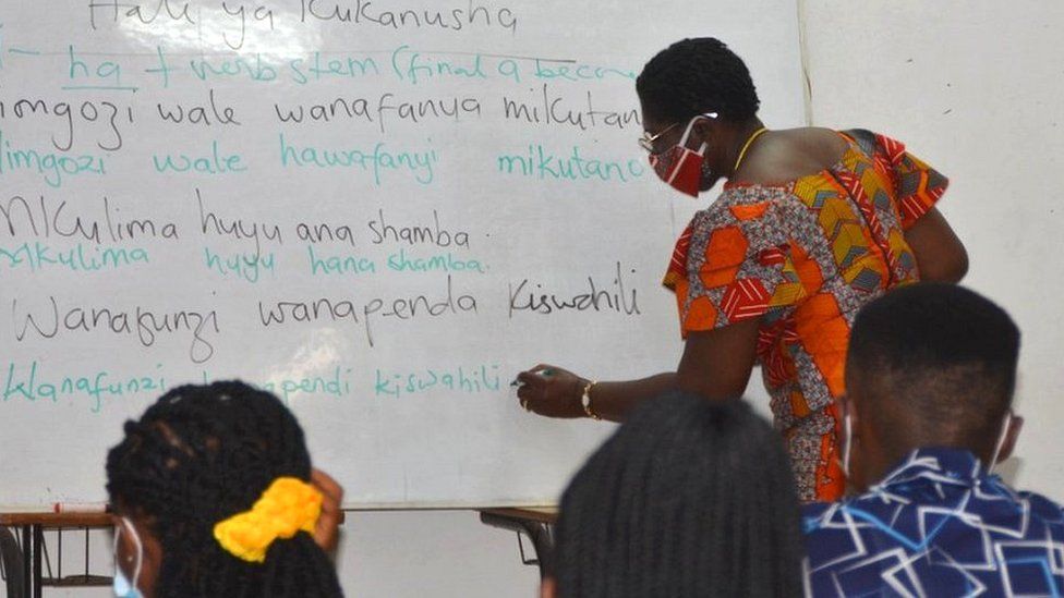 Dr Josephine Dzahene-Quarshie teaches Ghanaian students Swahili at university in Accra.. 
