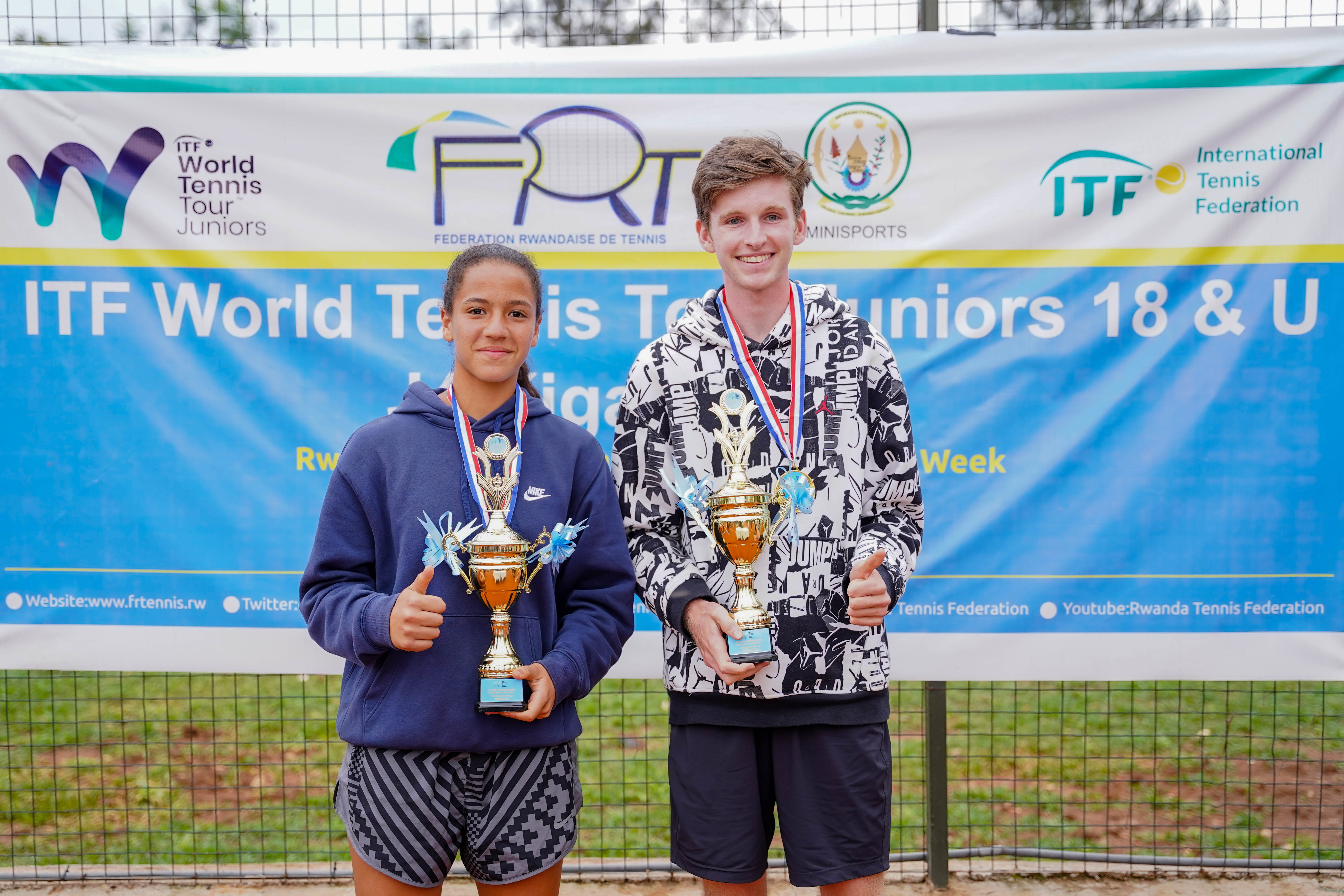 Mariam Ibrahim, Tristan Stringer wins the final of the ITF Junior tennis tournament in a game of single at IPRC-Kigali on February 18, 2022. / Dan Nsengiyumva