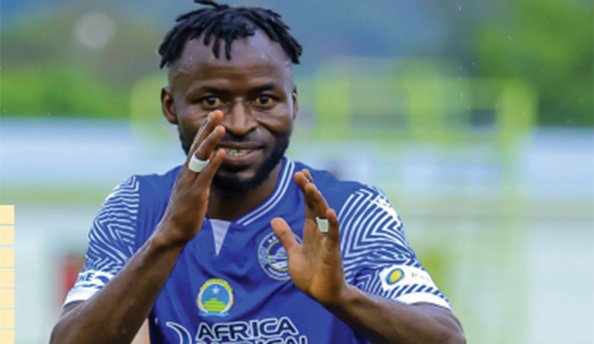 AS Kigaliu2019s striker Shaban Hussein Shabalala celebrates the gaol during the match against. / Courtesy.