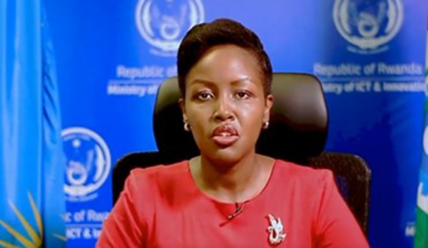 Minister of ICT Paula Ingabire delivers remarks virtually on February 23.Rwanda is the latest founding member to join the organization. / Courtesy