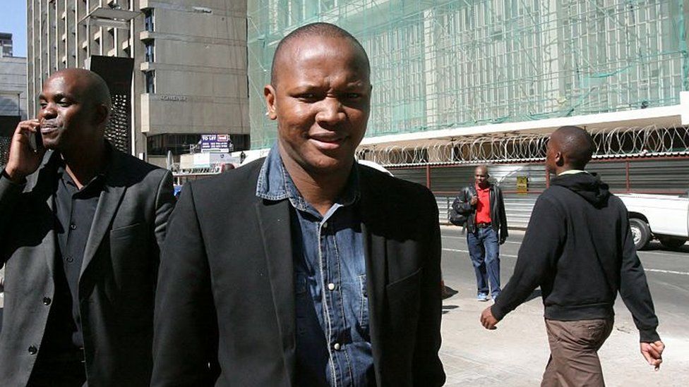 Nkosana Makate was pictured outside court in Johannesburg when the legal case began. 