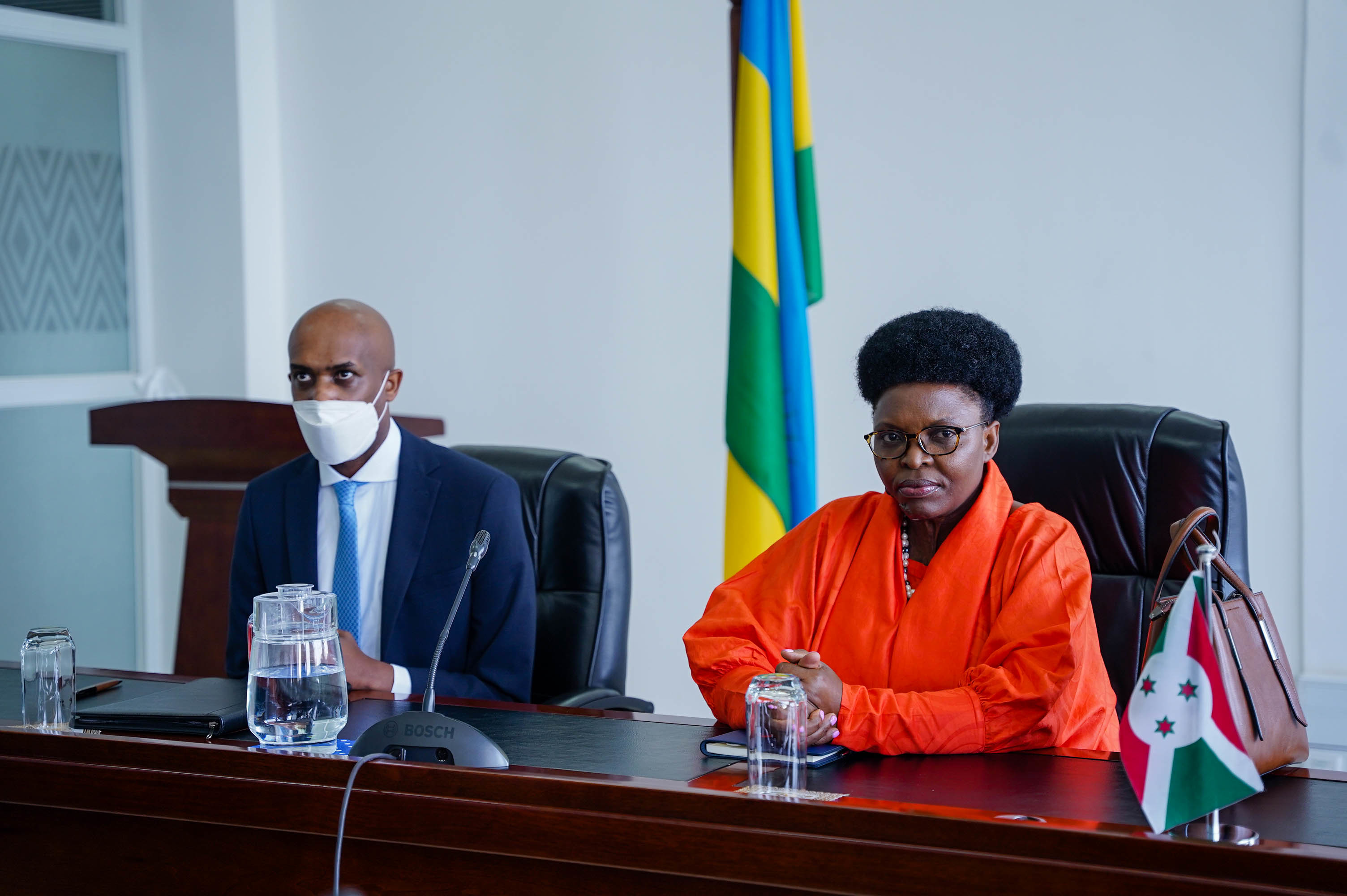 Minister of Justice  Emmanuel Ugirashebuja and Domina Banyankibona during a meeting in Kigali on February 25. She leads a Burundian delegation on  a working visit aimed on the continued efforts to normalize ties. / Dan Nsengiyumva
