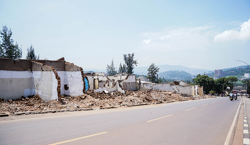 A view of some demolished shops near Kacyiru-Kimicanga road as the construction activities kick off. Photo: Dan Nsengiyumva.