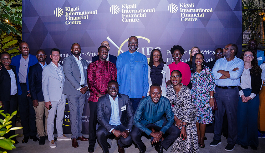 KIFC Club members in a group photo with Board Chair Tdjane Thiam during the launch cocktail last week. 