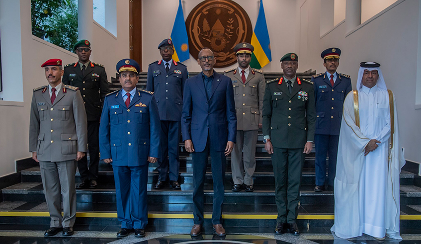President Kagame  received Lt. Gen Salem bin Hamad bin Mohammed bin Aqeel Al Nabit, Chief of Staff of the Qatar Armed Forces and his delegation during a visit in Rwanda on March 2,2022. Photo by Village Urugwiro