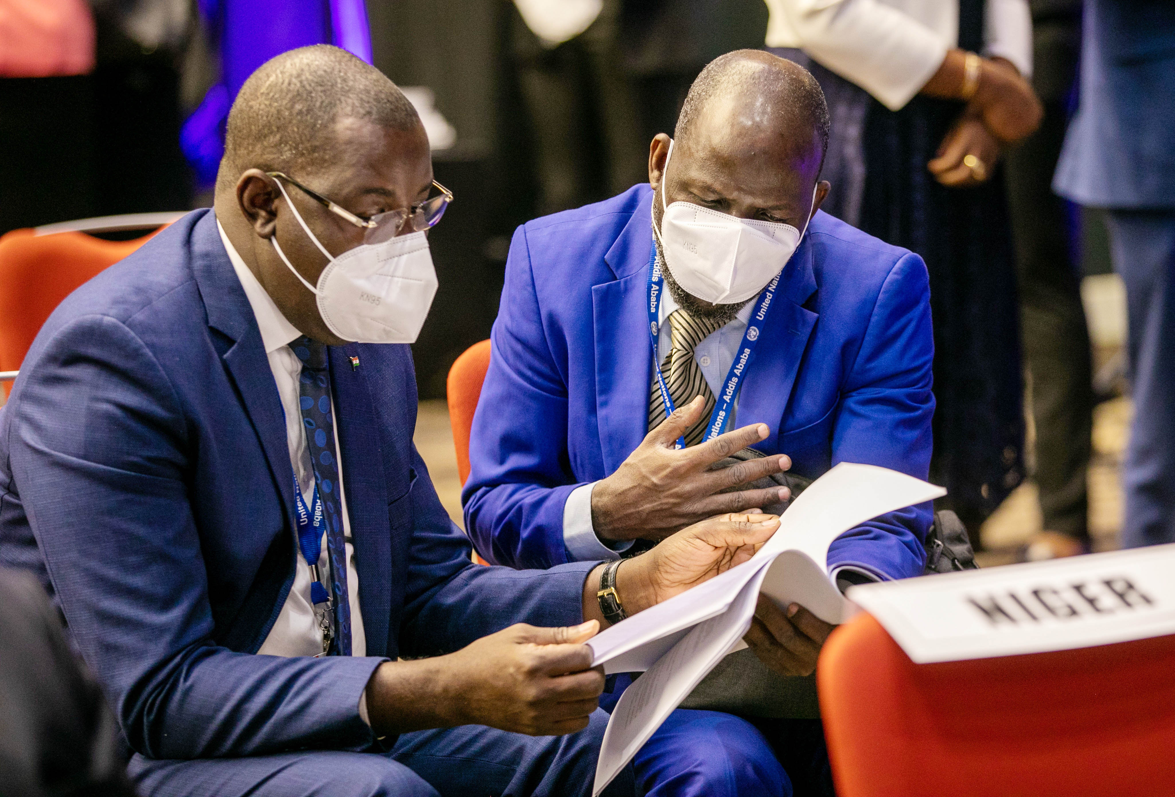 Delegates consult each other during the Africa Regional Forum on Sustainable Development in Kigali on March 3, 2022.Photo by Olivier Mugwiza