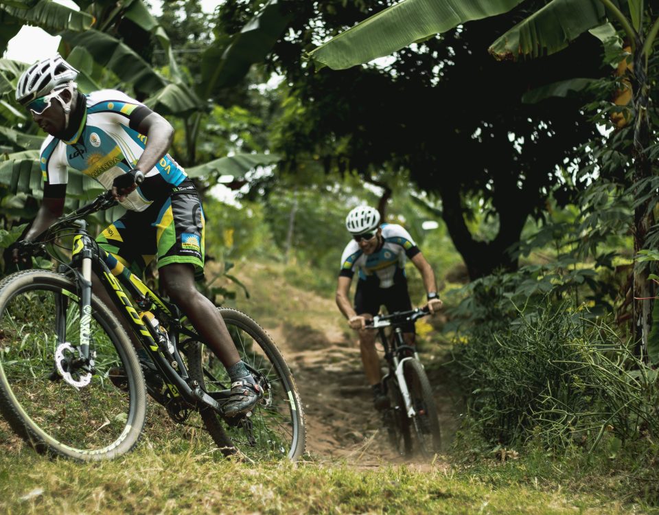 Riders during Mountain Bike competition in Musanze in the North of Rwanda.