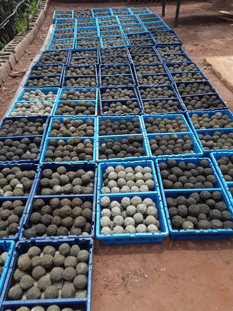 The enterpreneur Rwema,created a small factory to make briquette from chicken excreta to warm the chickens instead of using charcoal. Photo: Michel Nkurunziza..