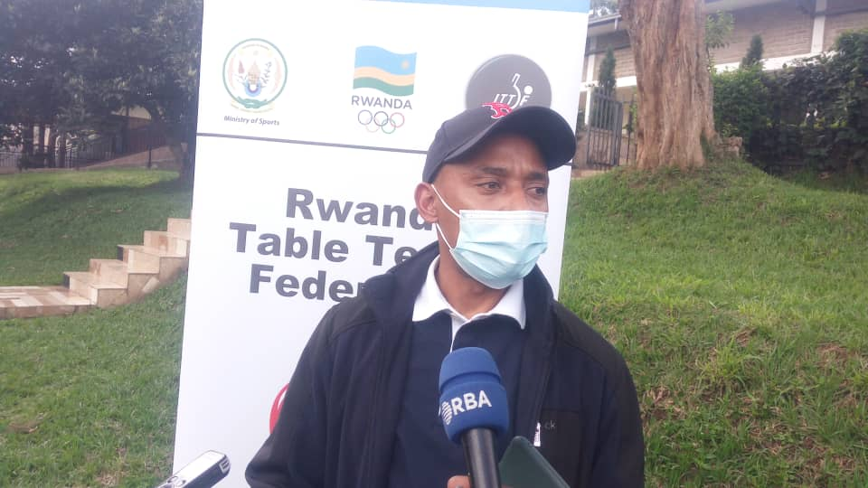 Jean Bosco Birungi, the President of Rwanda Table Tennis Federation, speaking to the media last week. Photo: Courtesy.