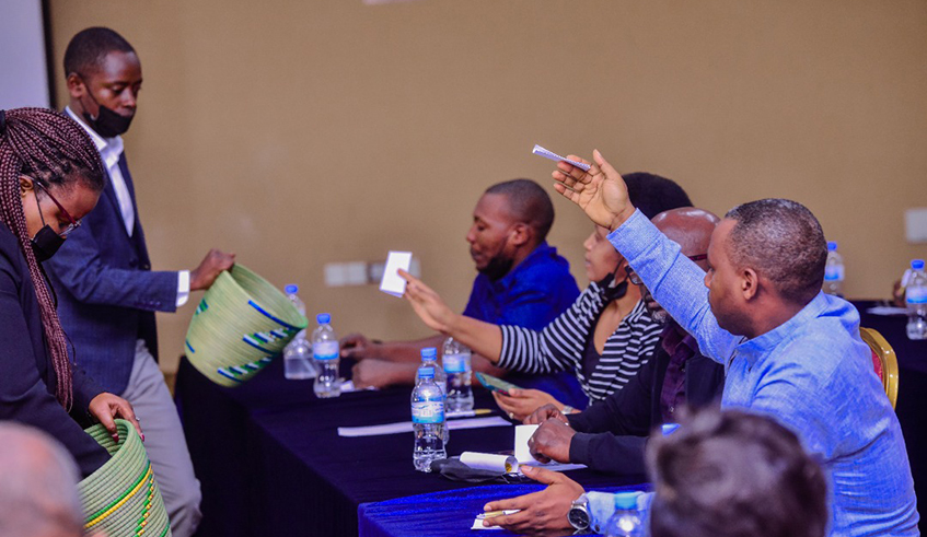 The Private Sector Federation members elect their new representatives who will be leading the newly established clusters at national level in Kigali, on March 9,2022. / Photo: Courtesy. 