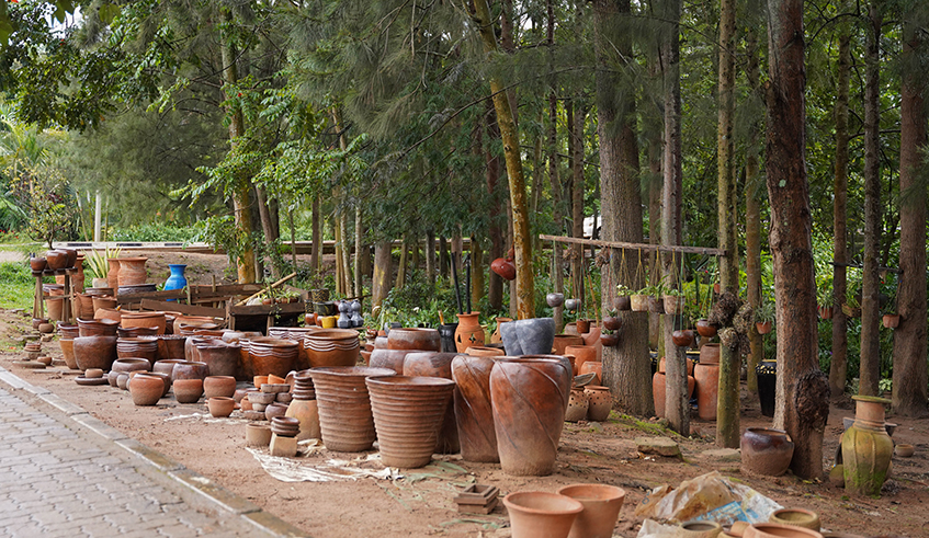 Some of the pottery products at Kigali Modern Pottery cooperative located in Kacyiru Sector in Gasabo District on March 9,2022. Potters in Rwanda are now switching from traditional ceramics to moulding flower vases and other decorations. / Photo: Dan Nsengiyumva.