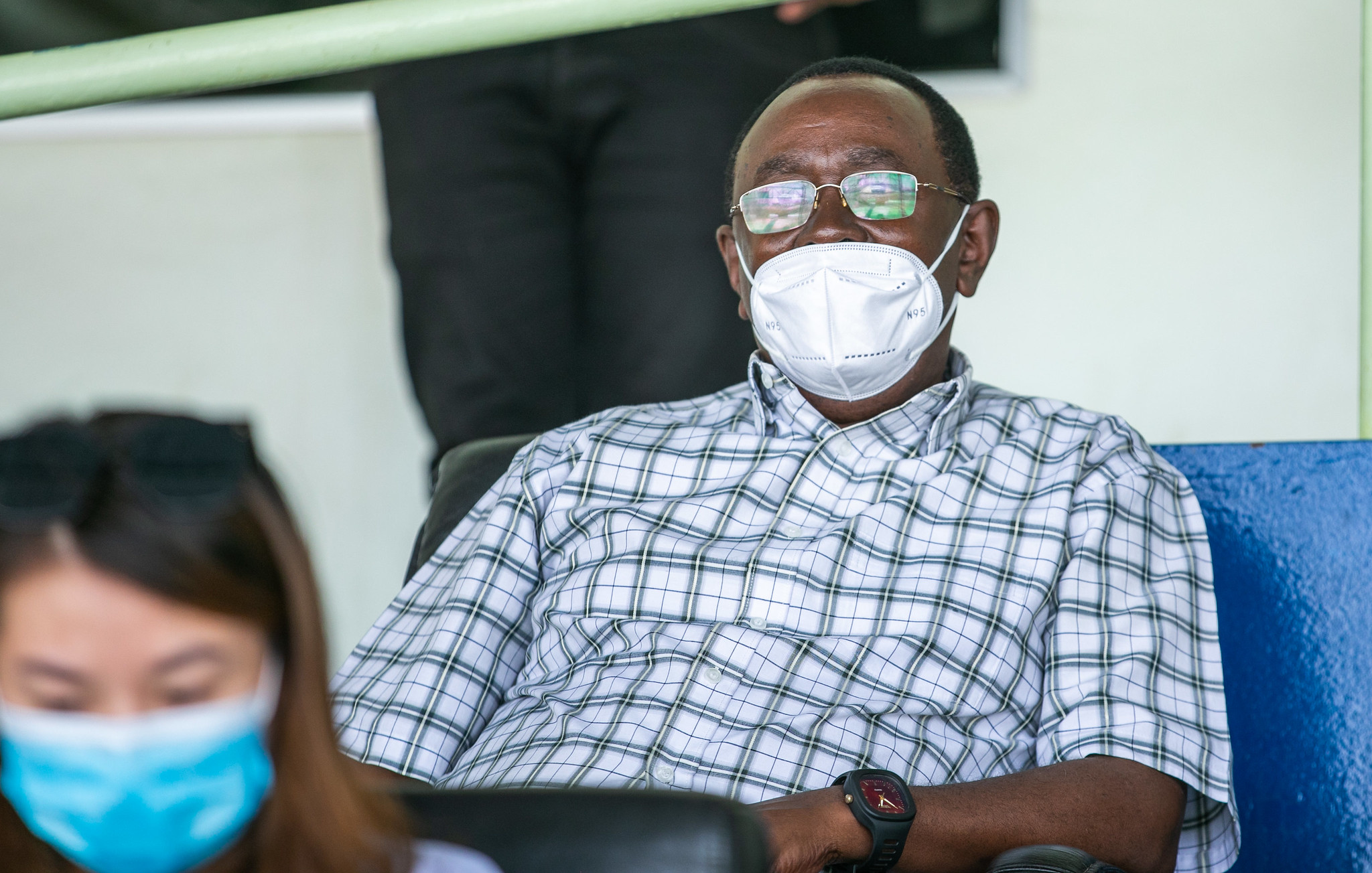 Former Prime Minister and former President of Senate, Bernard Makuza at the stadium watching the game