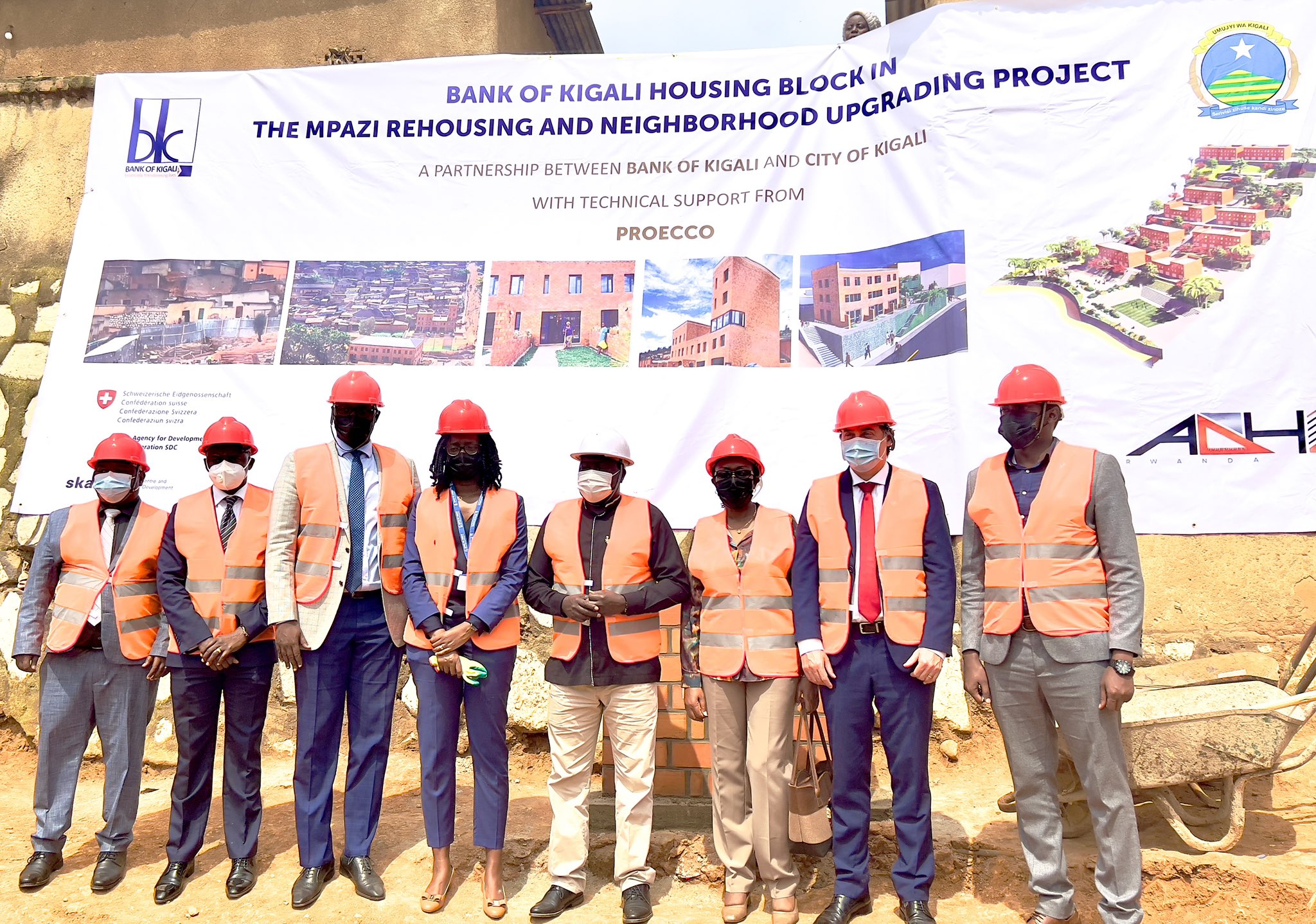 Main photo - Dr Diane Karusisi, CEO of Bank Of Kigali, Pudence Rubingisa, Mayor of City of Kigali and other stakeholers during the launch of an urban housing project set to be constructed in Gitega sector.