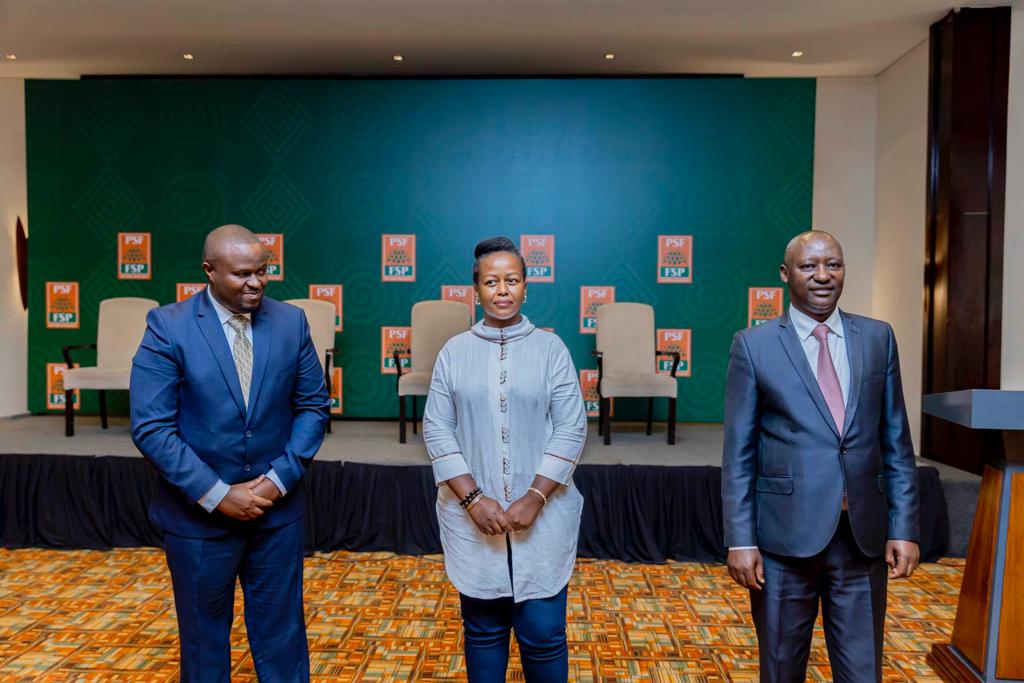 Right-Left: Robert Bafakulera, Chairperson, Private Sector Federation; Jeanne-Franu00e7oise Mubiligi, 1st Vice Chairperson; and Aimable Kimenyi, 2nd Vice Chairperson, after the election in Kigali on Wednesday, March 16. 