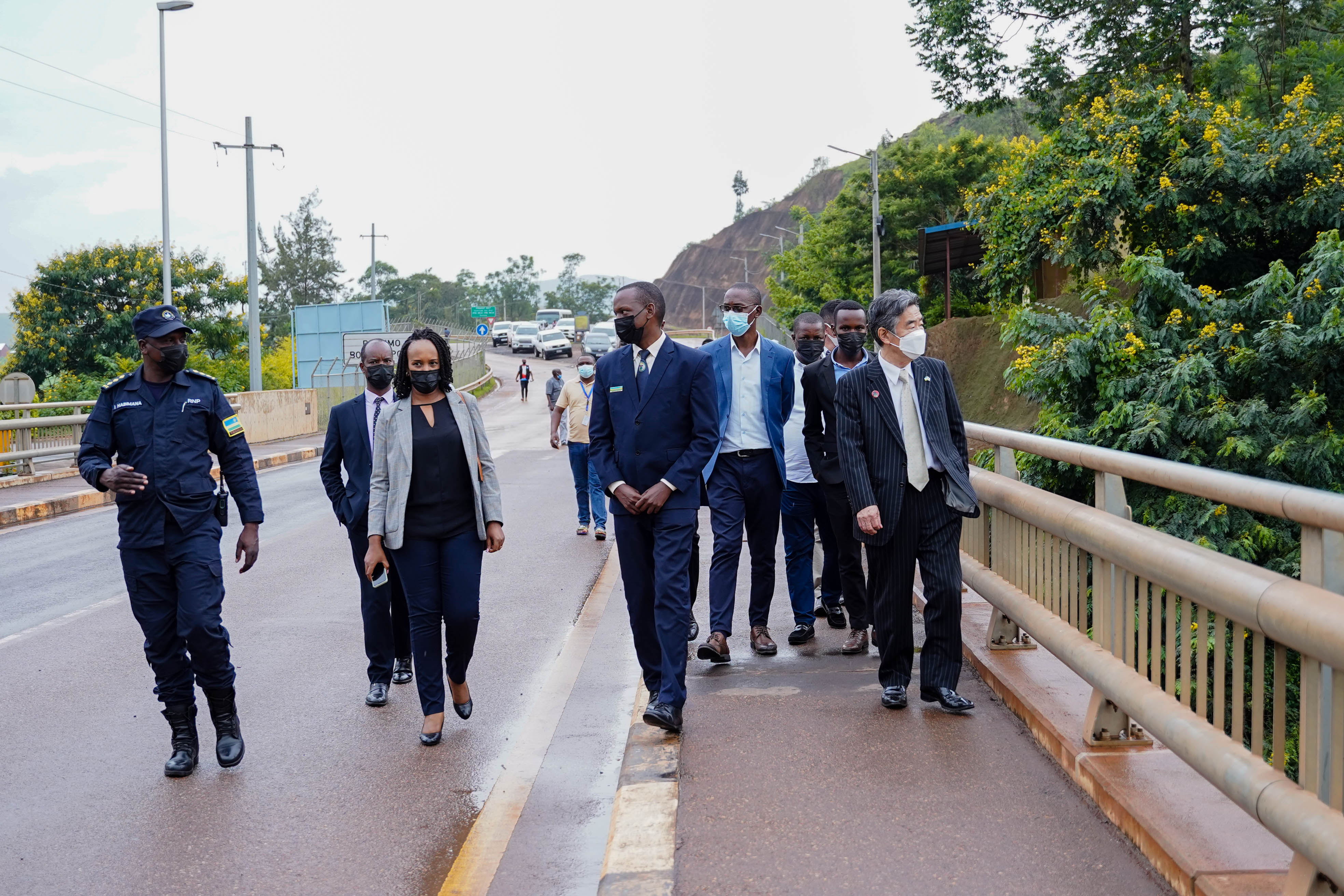 Masahiro Imai, the Ambassador of Japan to Rwanda flanked with other officials during a tour visit at Rusumo One stop border post on March 16. All Photos by Dan Nsengiyumva