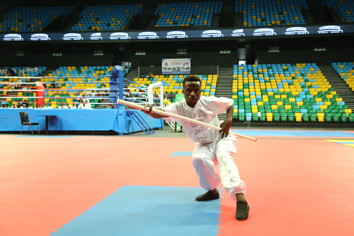 A participant at a Kungfu festival that was held at the Kigali Arena last week. 