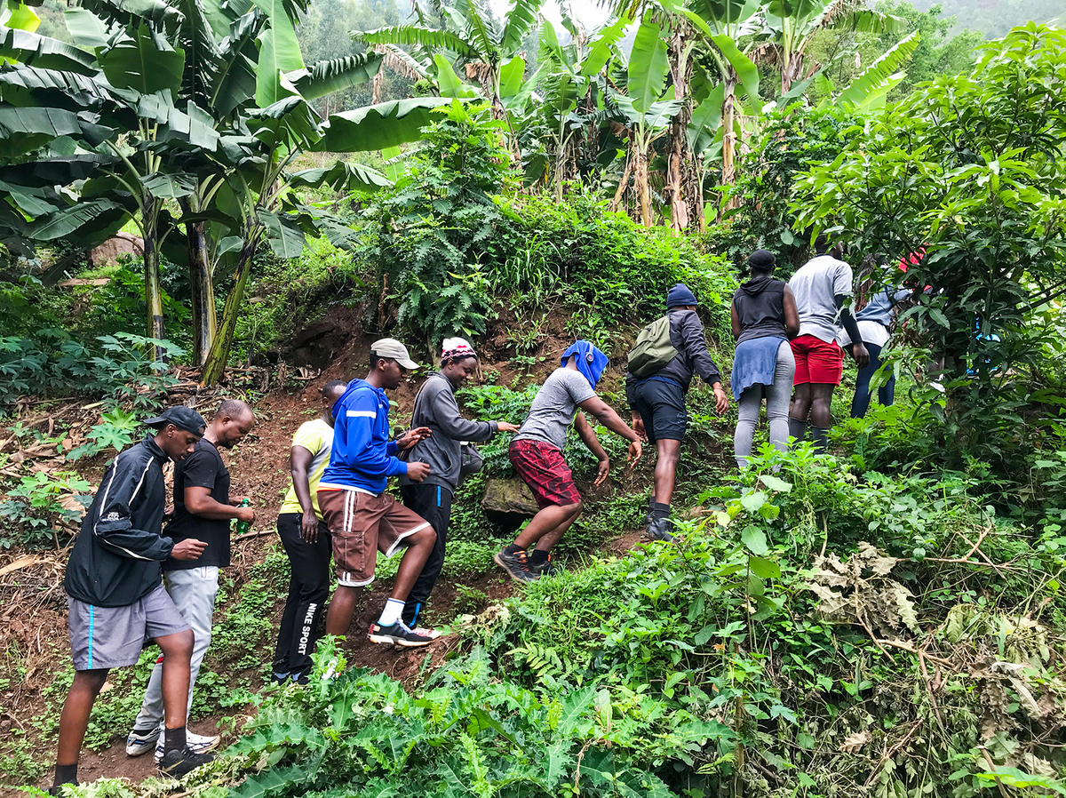 A group of Kigalians hiking Kijabagwe Mountain in Shyorongi Sector, Rulindo District last Saturday. 