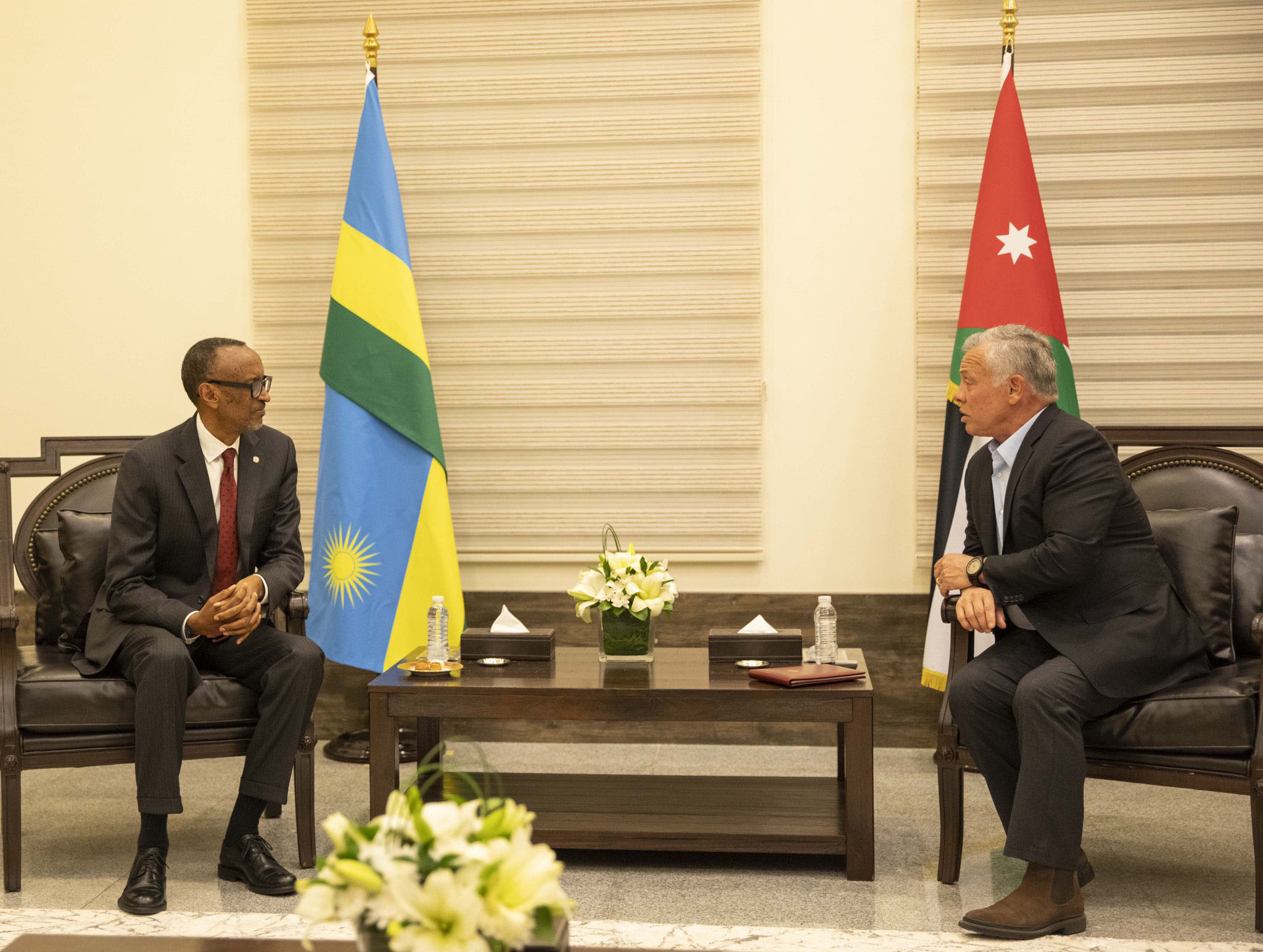 President Paul Kagame and His Majesty Abdullah II bin Al-Hussein during their meeting in Aqaba.