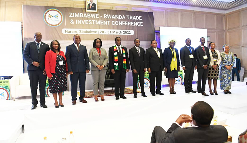 Zimbabwe President Emmerson Dambudzo Mnangagwa and other officials  during the opening of Rwanda-Zimbabwe Trade and Investiment conference in Harare on March 23. Courtesy