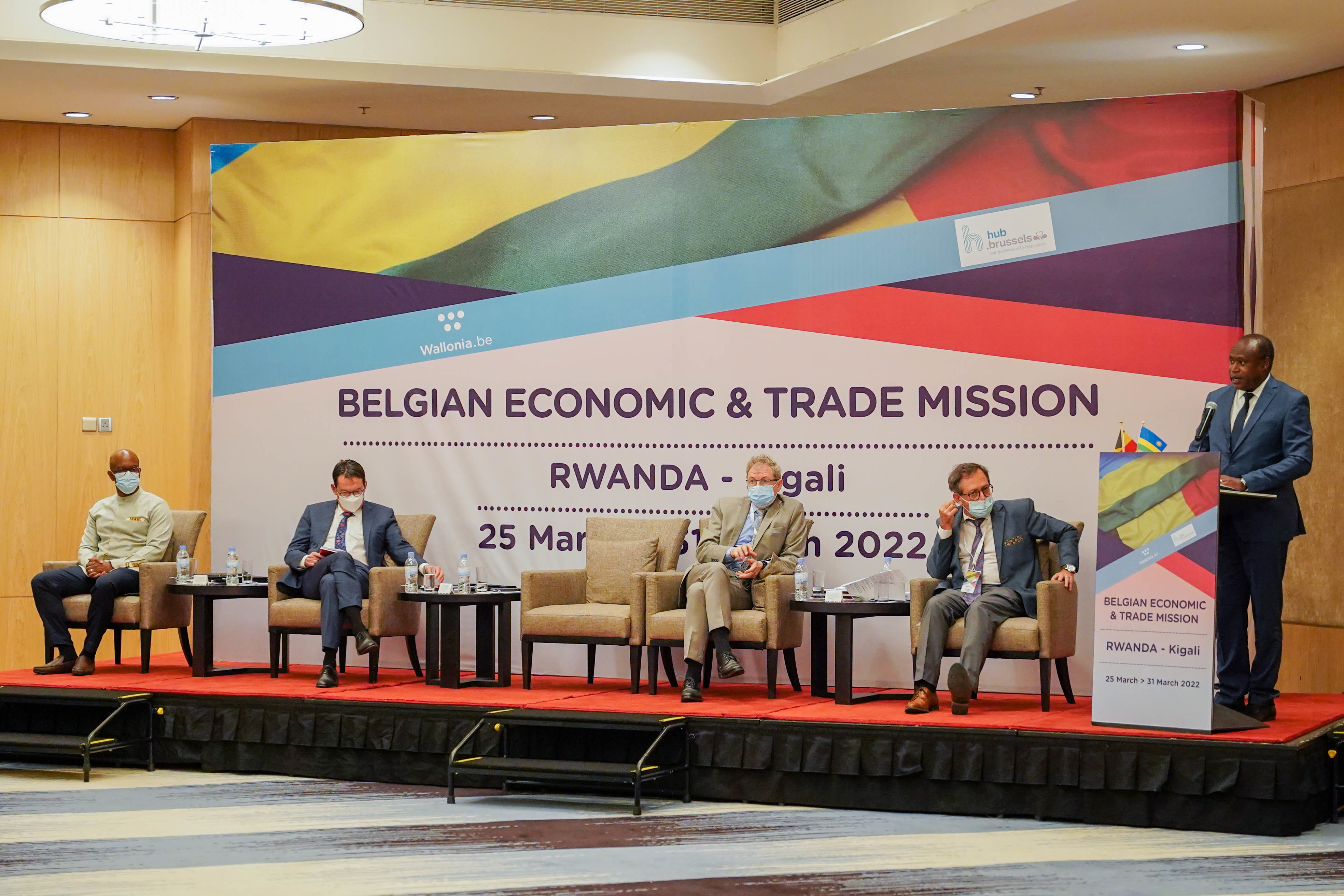 Minister of Finanace and Economic Planning Uzziel Ndagijimana addresses  the  Belgian Economic and Trade Mission in Kigali on March 28, 2022. Dan Nsengiyumva