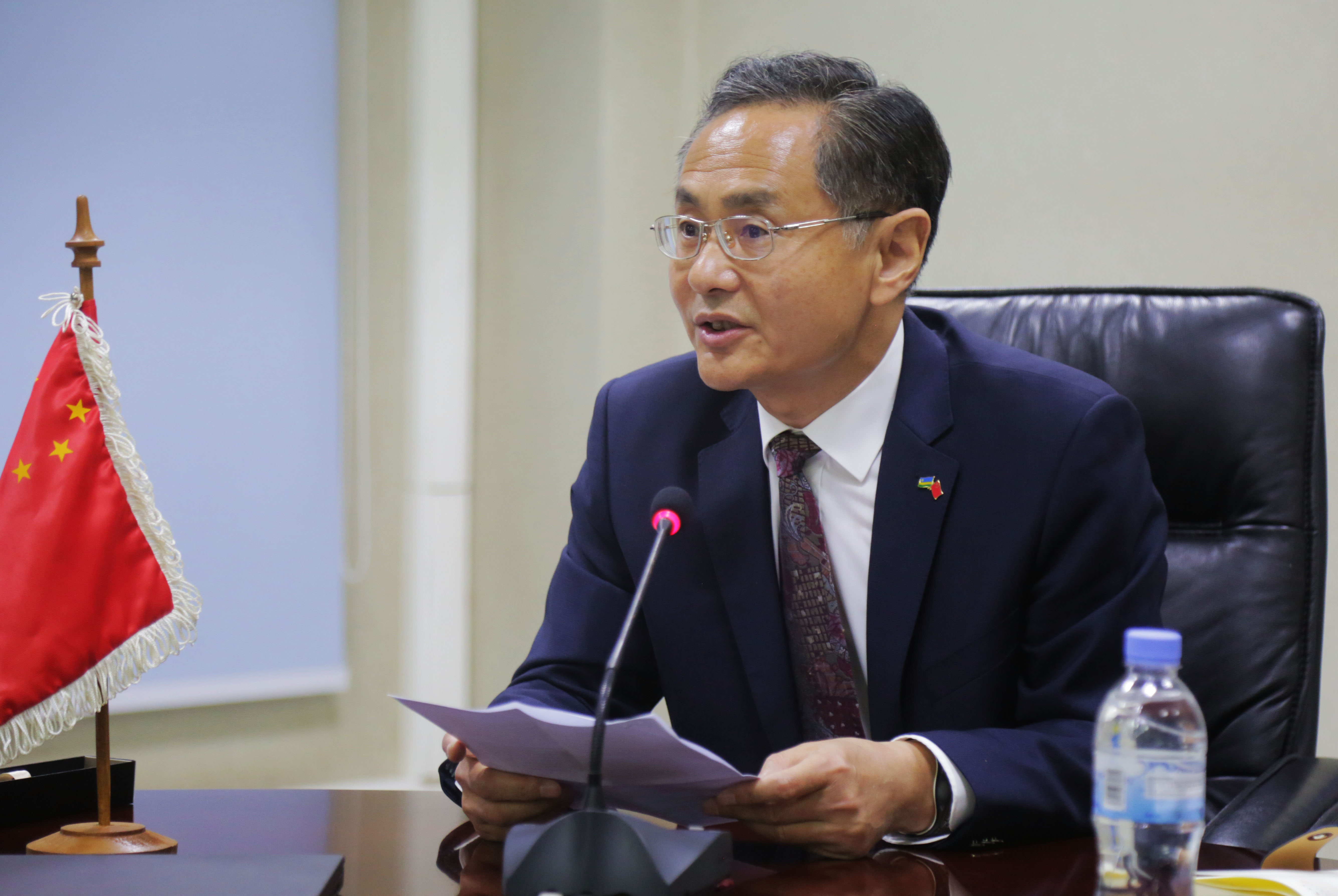 Amb. Rao Hongwei, the outgoing Chinese envoy to Rwanda, speaks during a news conference on June 18, 2019. He leaves next month, having served in Rwanda since 2017. During his tenure, Rao witnessed a number of key developments, including President Xi Jin Pingu2019s historic visit to Rwanda, as well as some unfortunate events like the Covid-19 outbreak. Photo: Sam Ngendahimana.