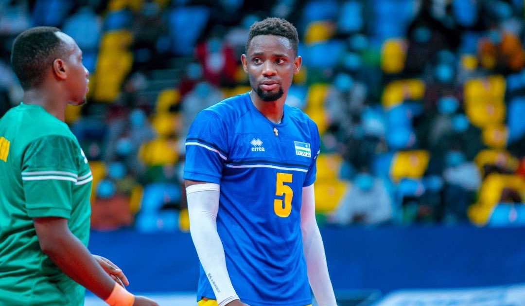 Yves Mutabazi (#5) is a celebrated player for the national volleyball team and plays club volleyball in the United Arab Emirates. 