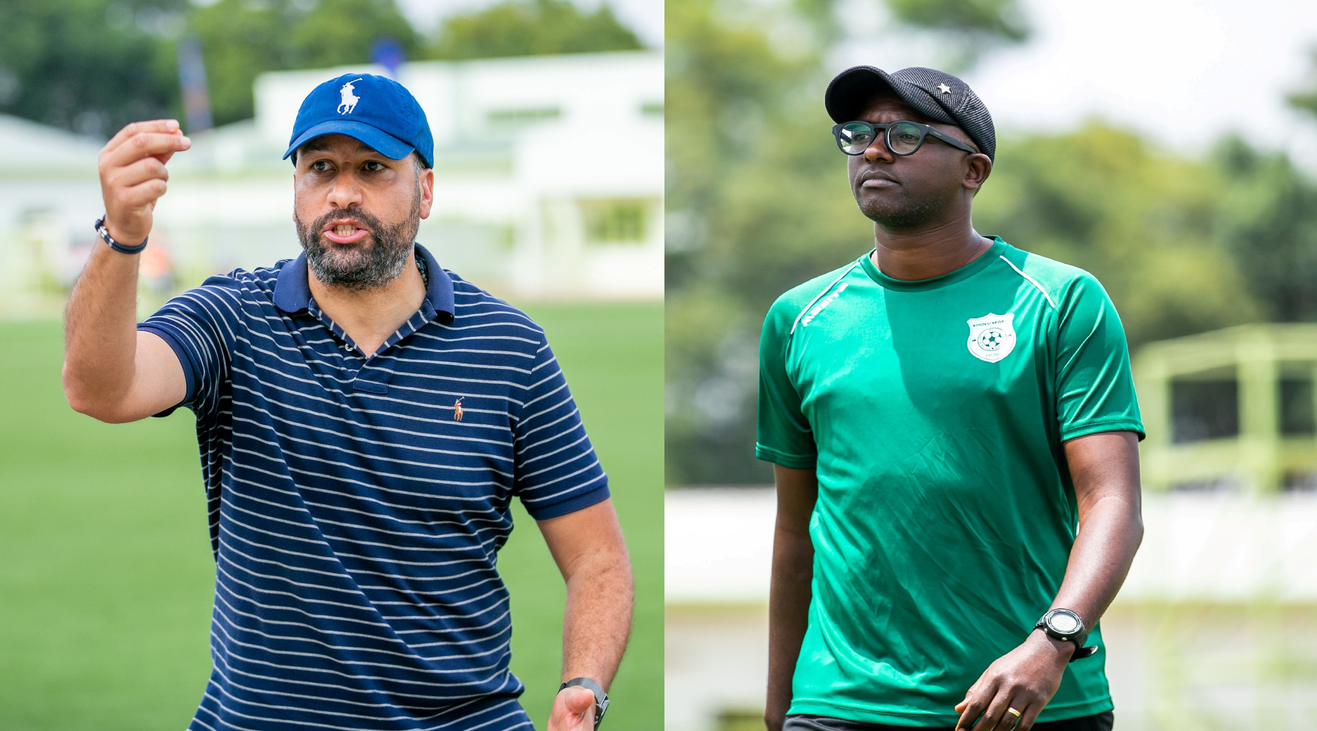 APR coach Adil Mohammed Erradi (left) guided his side to a historic 50 match unbeaten run while Kiyovu coach Francis Haringingo during a past match at the Kigali stadium. Photos by Olivier Mugwiza