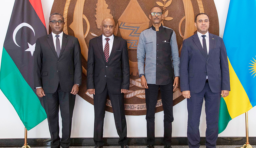 President Kagame received letters of credence from Maj. Gen. Richard Mutayoba Makanzo, High Commissioner of the United Republic of Tanzania and Ibrahim Sidy Ibrahim Matar, Ambassador from the State of Libya in Kigali on April 6. / Photo by Village Urugwiro