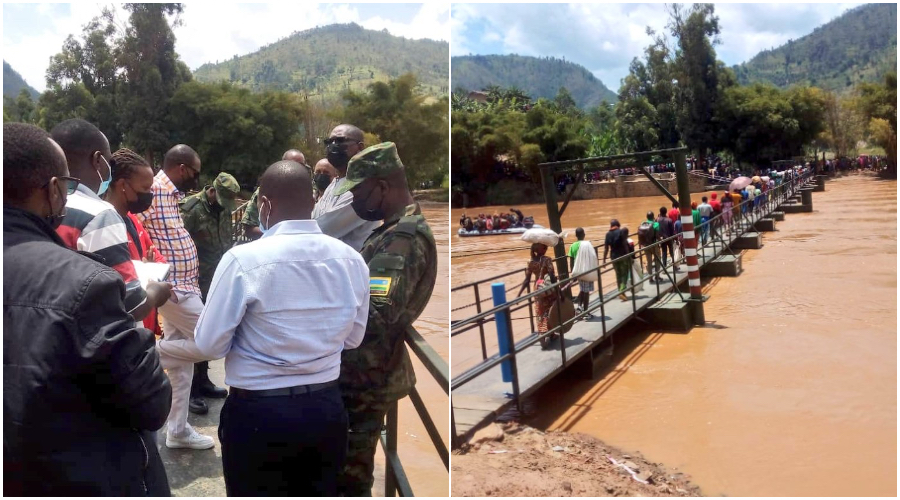 Officials visiting the rehabilitated bridge between Muhanga and Gakenke this week.