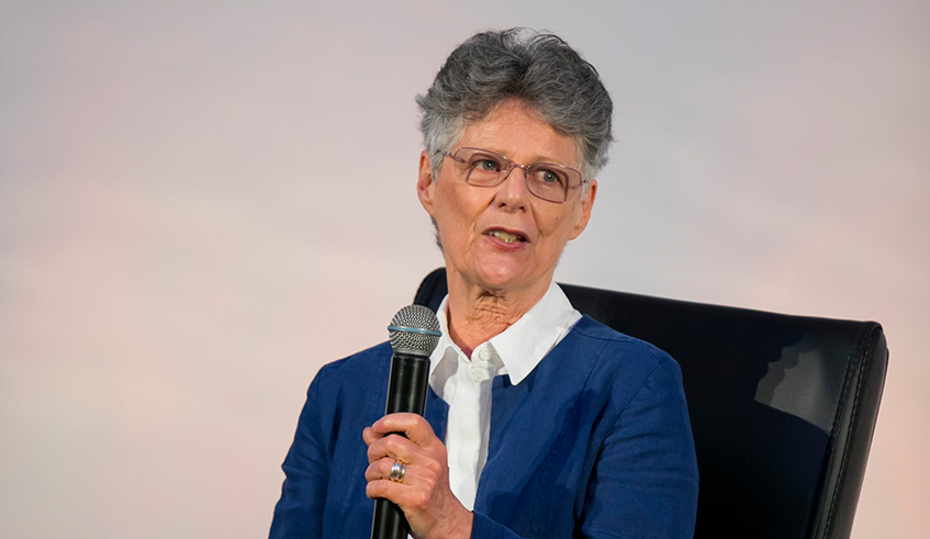 Linda Melvern , the British journalist and author on the 1994 genocide against the Tutsi during the launch of her book in Kigali on April 14 . Courtesy
