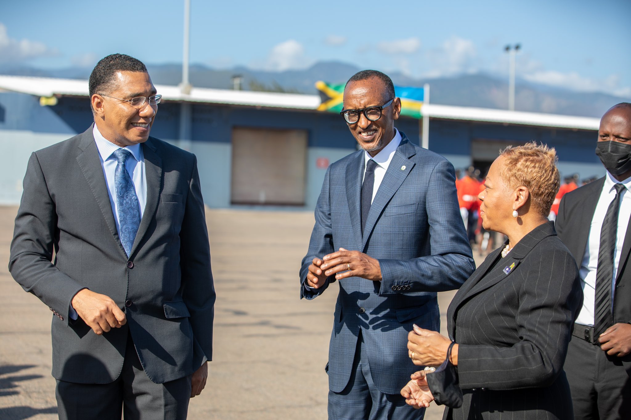 President Kagame in Kingston, Jamaica for his first visit where he was welcomed by Governor General Sir Patrick Allen and Prime Minister Andrew Holness.