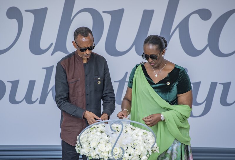 President Kagame and First Lady Jeannette Kagame lay a  wreath at the Kigali Genocide Memorial on the occasion of the 28th commemoration of the Genocide against the Tutsi on April 7.
