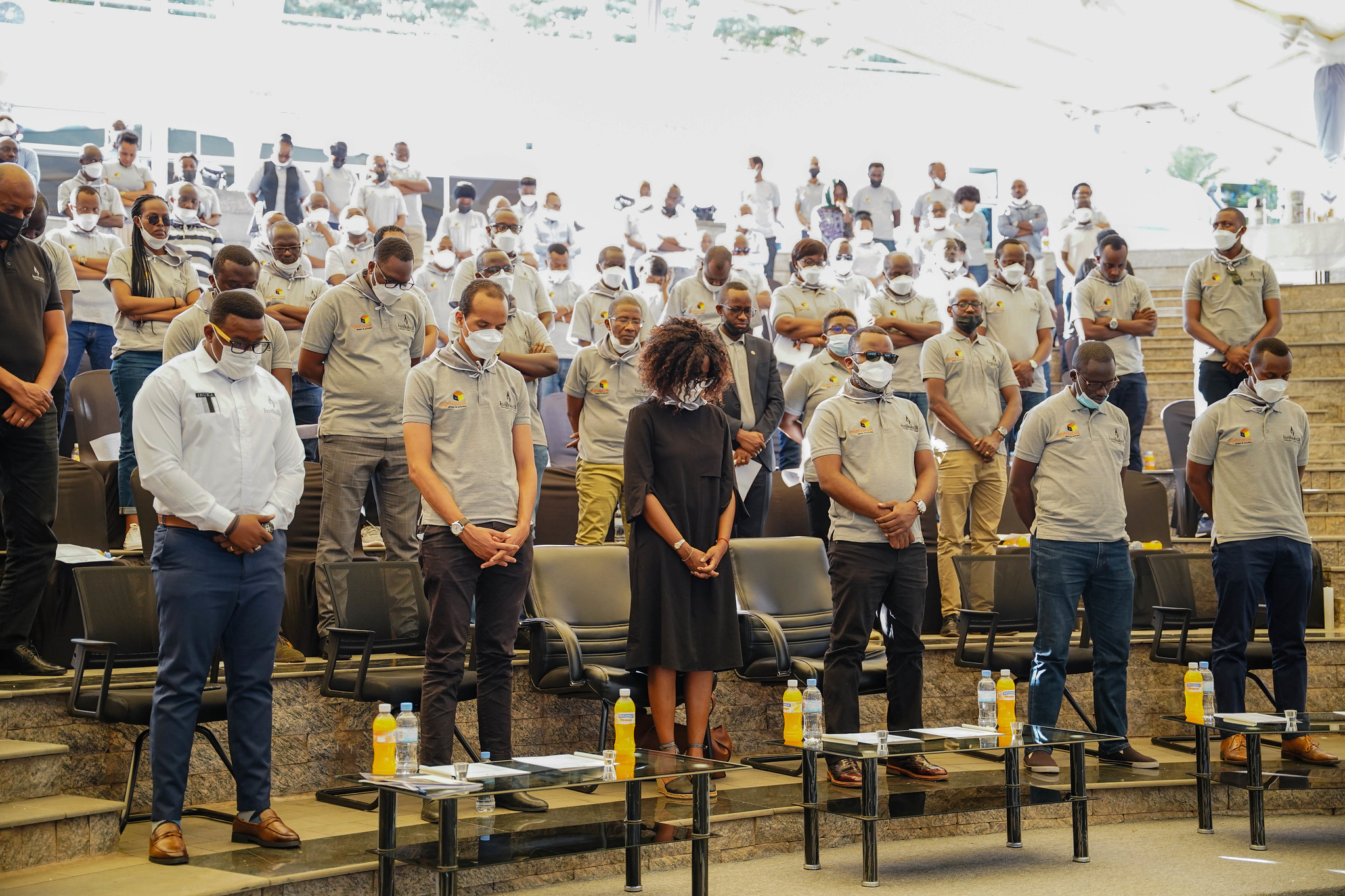 Cogebanque' management and staff  observe a moment of silence to pay tribute to the victims of the Genocide Against the Tutsi at Kigali Genocide Memorial on April 23. 