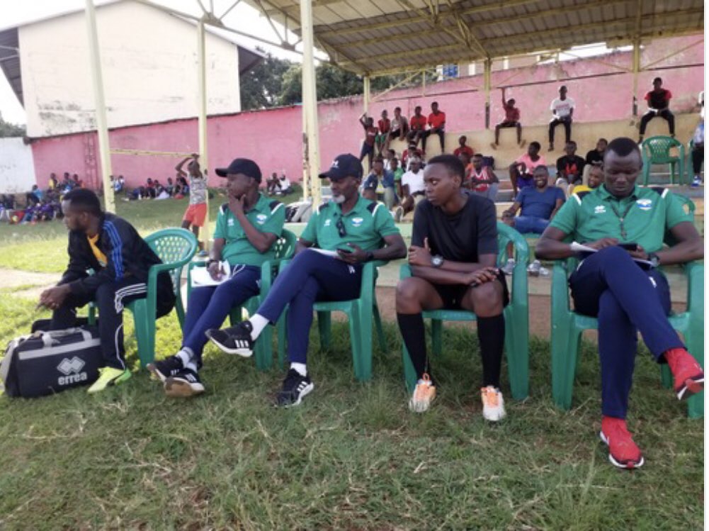 The national U-16 football team coach Moussa Gatera (second from right) with his technical team as they conducted a clinic to select players for the team. 