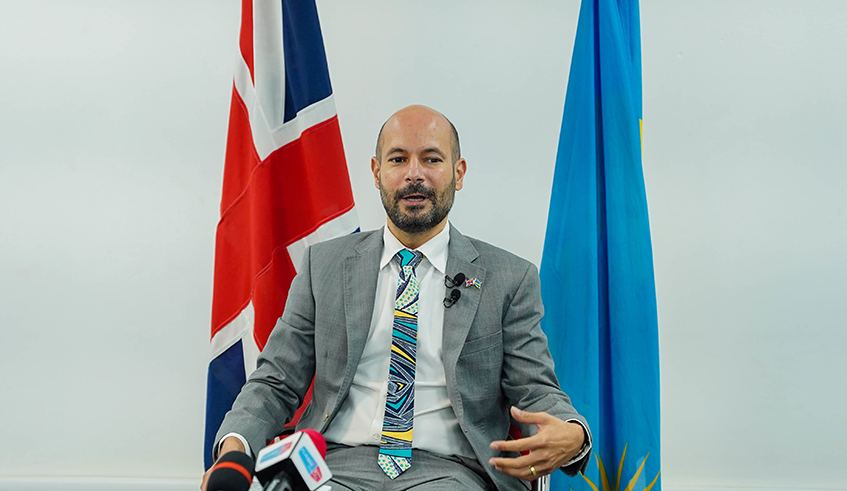 The British High Commissioner to Rwanda, Omar Daair speaks at a media briefing  in Kigali on April 25, 2022.  The Envoy  has responded to the criticisms surrounding the Migration and Economic Development Partnership between Rwanda and the United Kingdom. / Photo by  Dan Nsengiyumva 