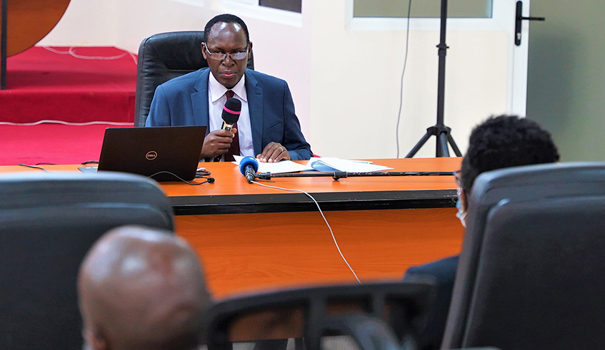 Faustin Ntezilyayo, the Chief Justice delivers remarks during the official launch of the committee that will be responsible for fighting corruption in the judicial system in Kigali on April 28. / Photos by Craish Bahizi