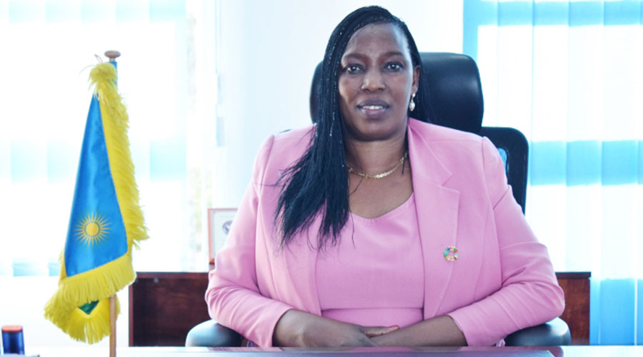 Rwandau2019s Ombudsman Madeleine Nirere during the interview. 