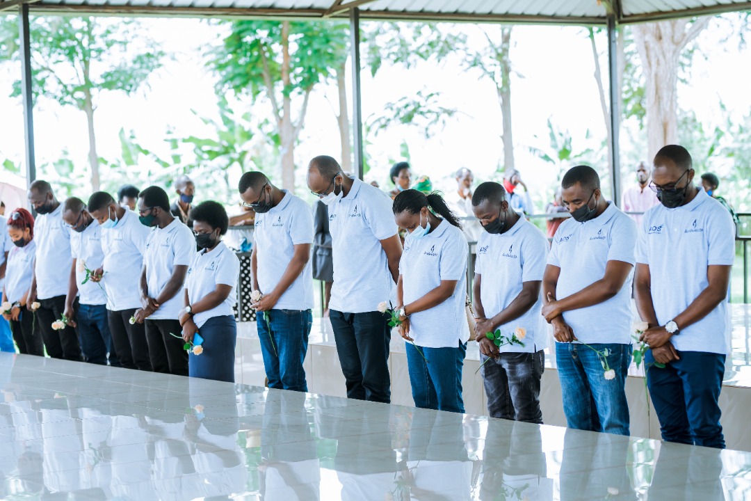 Management and staff of AOS Ltd pay tribute to victims of the Genocide against the Tutsi at Rukumberi Memorial. 
