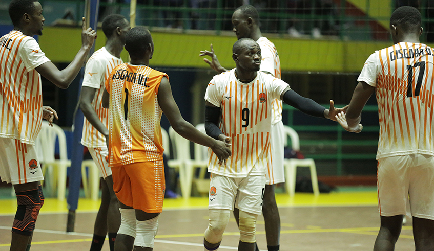 Gisagara Volleyball team players during a league game against REG. The Gisagara based team will take off to Tunisia on May 4 for the 2022 African Club Championships slated for May 7-18. / Craish Bahizi