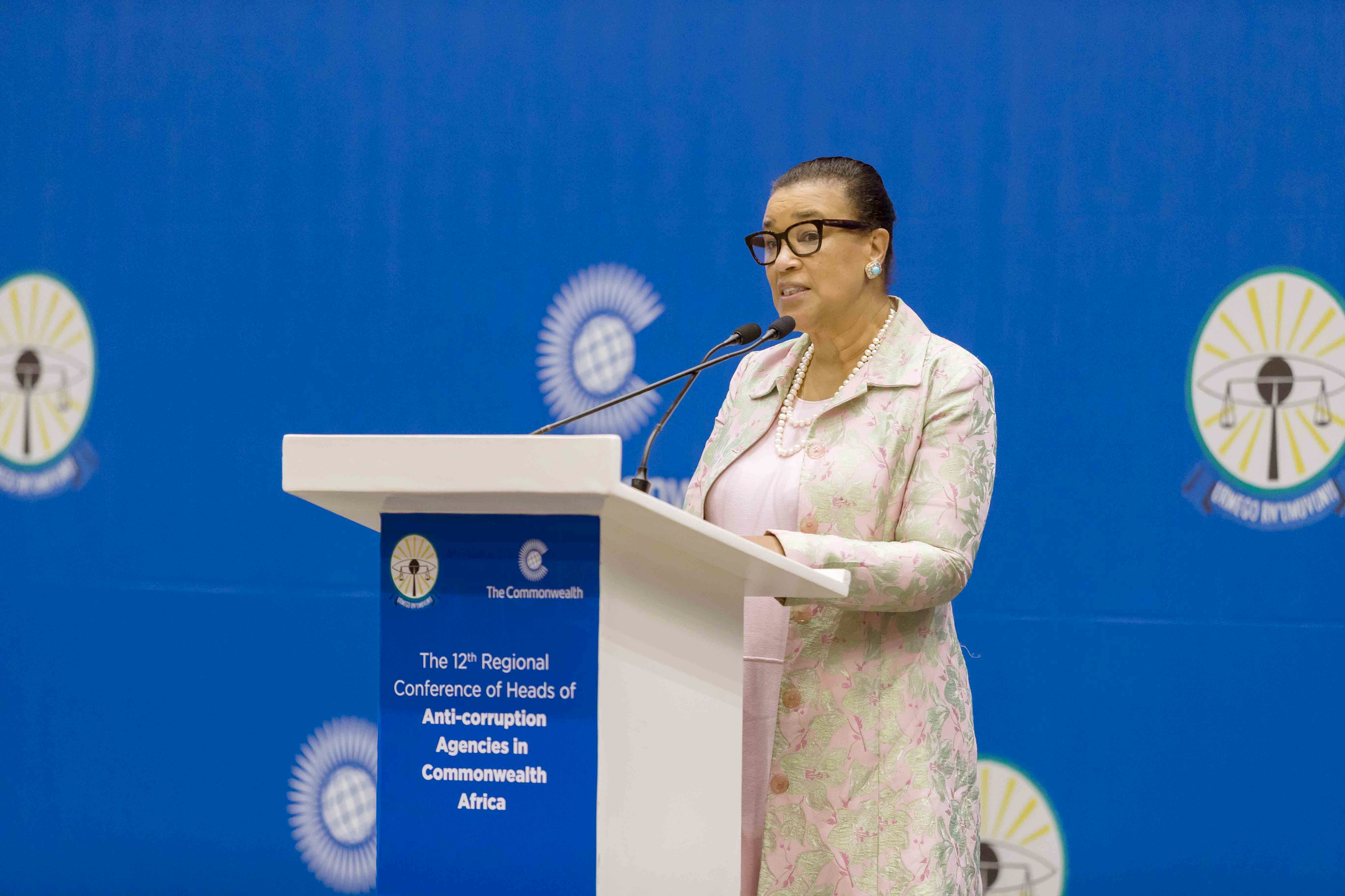 The Commonwealth Secretary-General, Patricia Scotland QC  addresses  the 12th Regional Conference of Heads of Anti-corruption agencies in Commonwealth Africa in Kigali on May 3. Courtesy