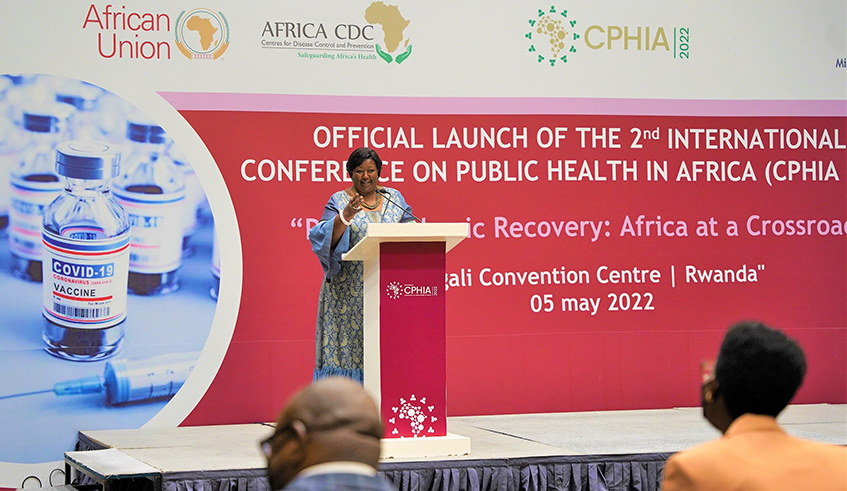 Dr Agnes Binagwaho speaks at  the launch of the 2nd International Conference on Public Health in Africa (CPHIA) slated for December 2022 . / All Photos by Craish Bahizi