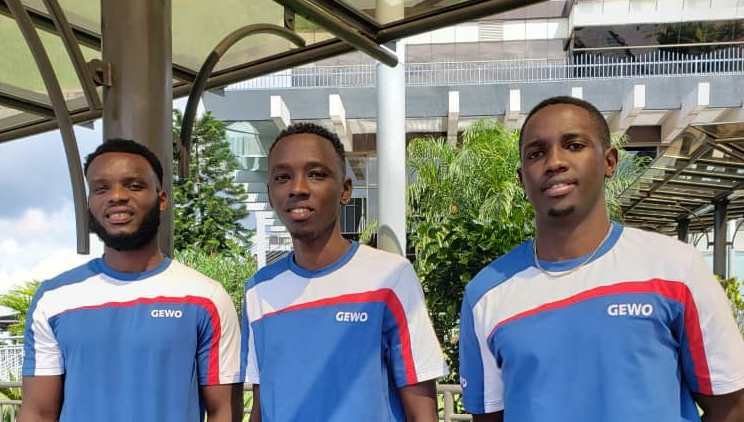 L-R: Didier Hahirwabasenga, Eric Niyonizigiye and Regis Ishimwe are representing Rwanda at the Regional Table Tennis championship taing place in Ethiopia . / Courtesy 