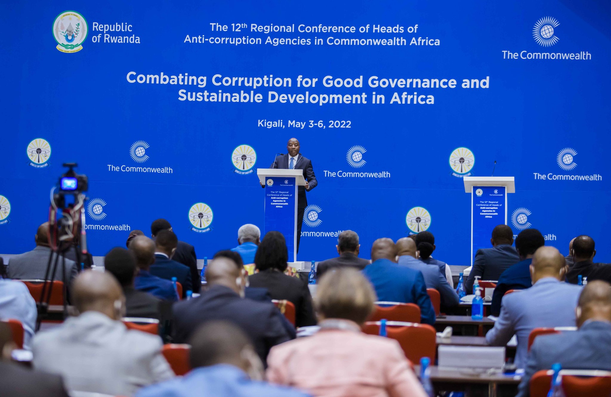 Prime Minister, Dr. Edouard Ngirente delivers remarks during the 12th Regional Conference of Heads of Anti-corruption agencies in Commonwealth Africa in Kigali on May 3.