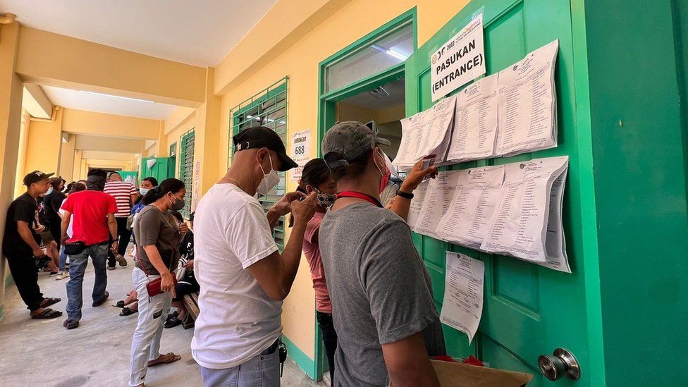 Voters queue at the Epifanio Delos Santos Elementary School in Manila.