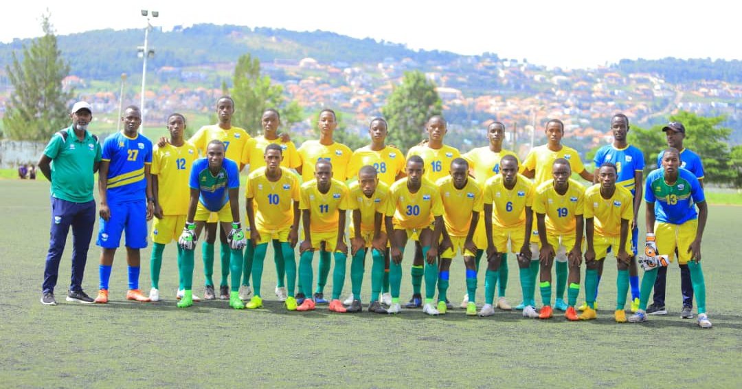 The Rwanda National U-16 football team pose for a group photo at Mumena stadium.