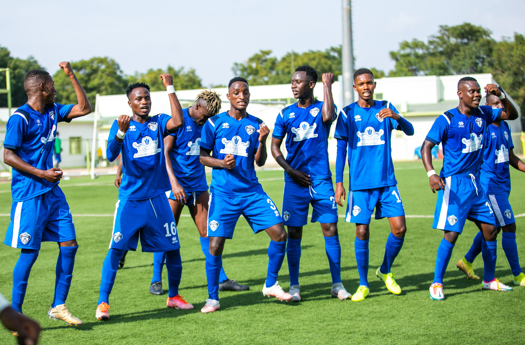 Gorilla FC players celebrate a goal during the match against Musanze FC at Kigali stadium. 