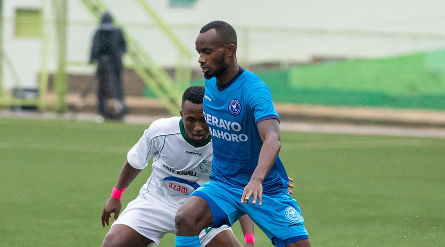 Police FC striker Dan Usengimana with the ball during the match against Kiyovu. 
