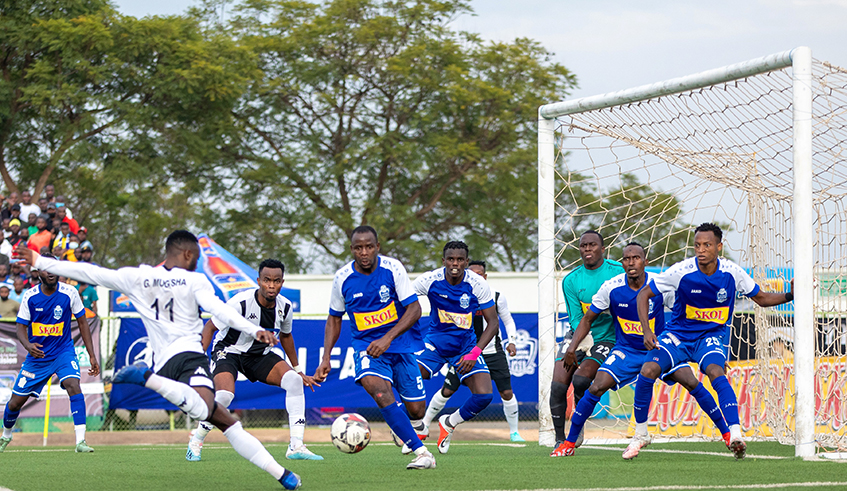APR FC's striker Gilbert Mugisha with the ball during a goalless derby at Kigali Stadium on February 26,2022. / Photo by Olivier Mugwiza